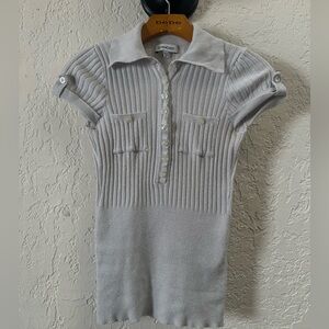 bebe Light Gray Ribbed Polo Blouse